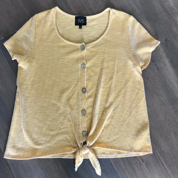 W5 Tops - Anthro W5 Goldie Stripe Top Wood Buttons Tie Front